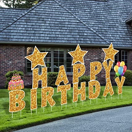 Happy Birthday Yard Sign - Gold Glitter